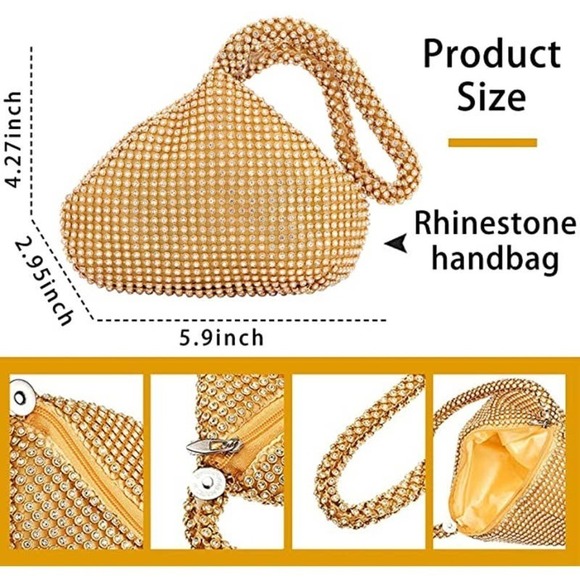 Gold & Crystal Necklace Set Cubic Rhinestone Necklace Bracelet Earrings Handbag - Picture 3 of 5